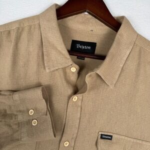 Brixton Bowery Textured Loop Twill Overshirt Mens XL Sand Long Sleeve Work Shirt